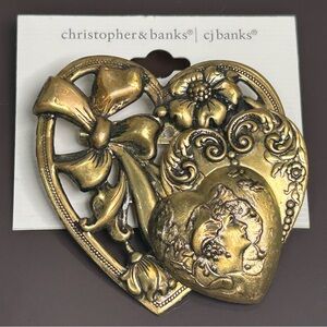 CJ Banks Steampunk Hearts Brass Brooch NEW
